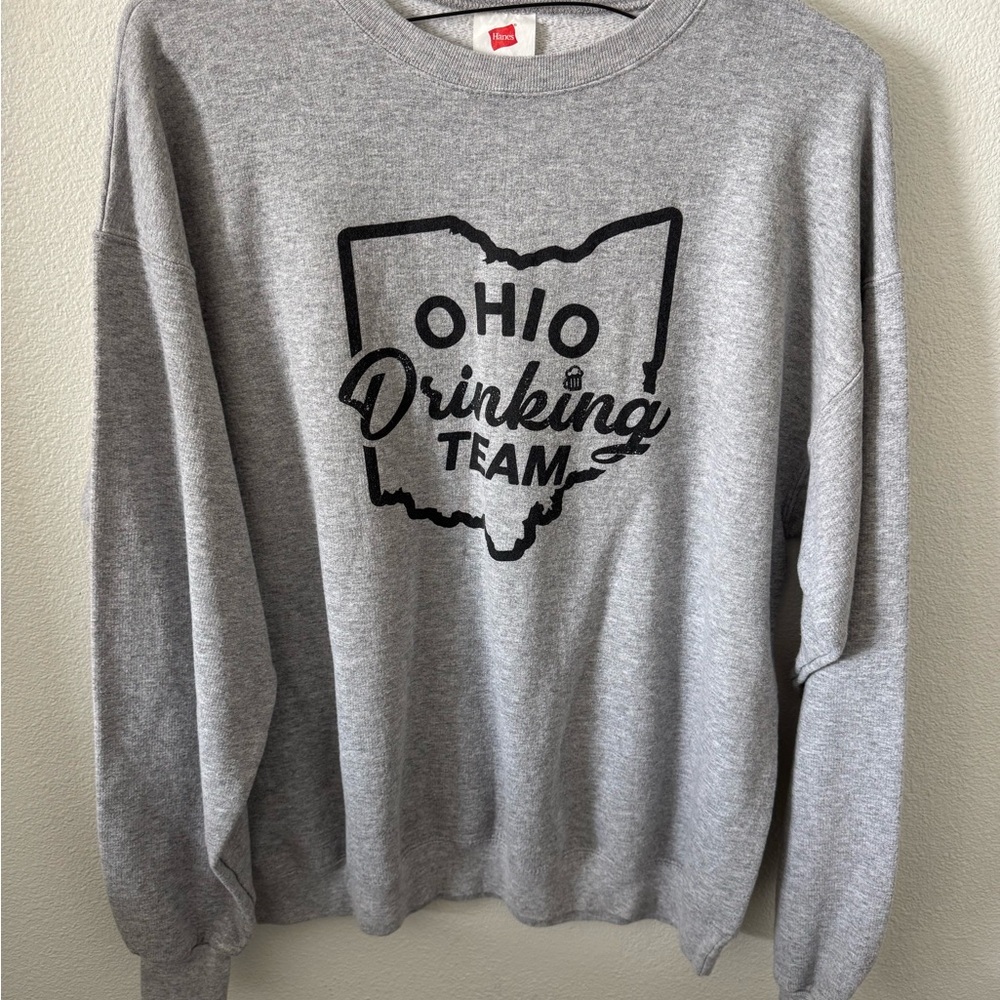 Hanes Gray Crewneck Ohio Drinking Team Sweater